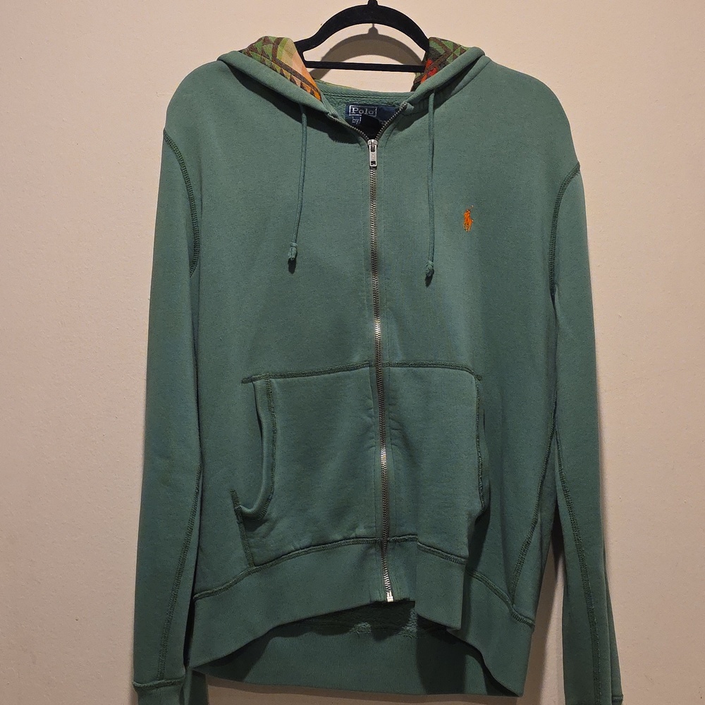 Mens Polo Ralph Lauren Green Full Zip Aztec Southwest Lined Hoodie Sweatshirt L